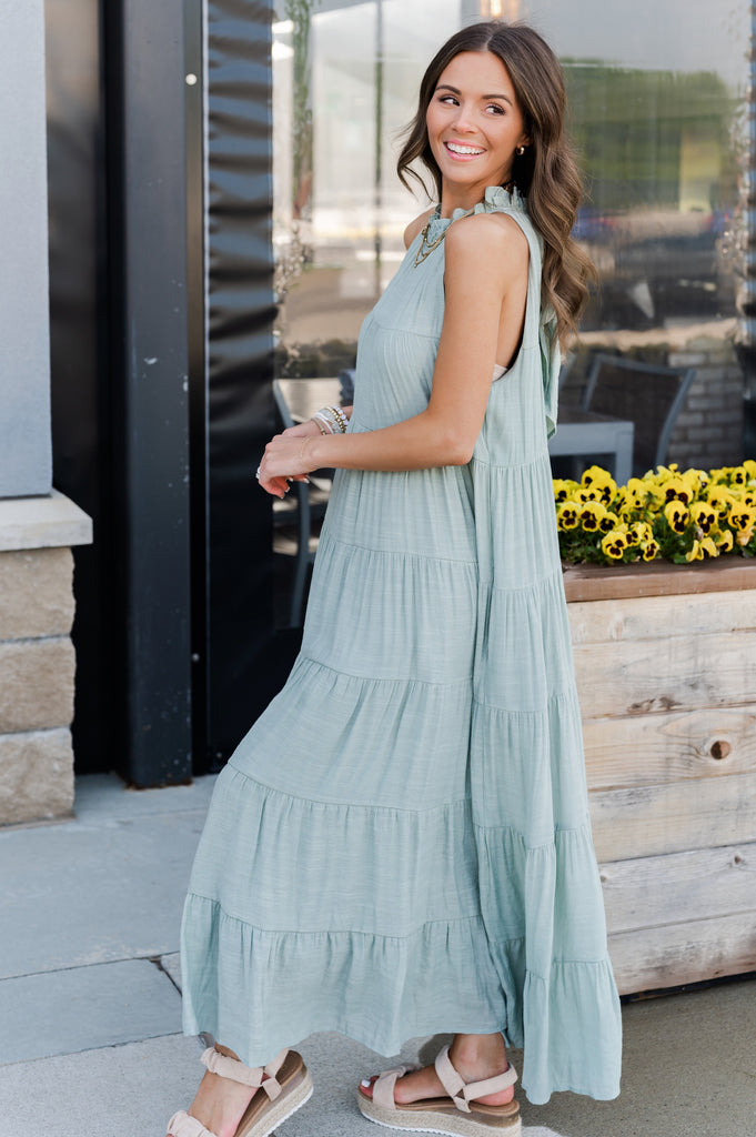 Katherine Halter Tiered Maxi Dress Seafoam - BluePeppermint Boutique