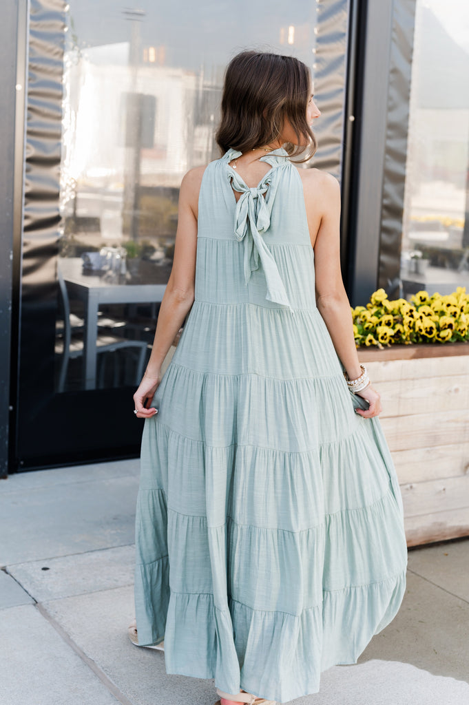 Katherine Halter Tiered Maxi Dress Seafoam - BluePeppermint Boutique