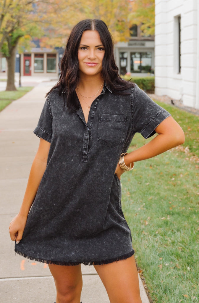 Little Black Denim Dress - BluePeppermint Boutique