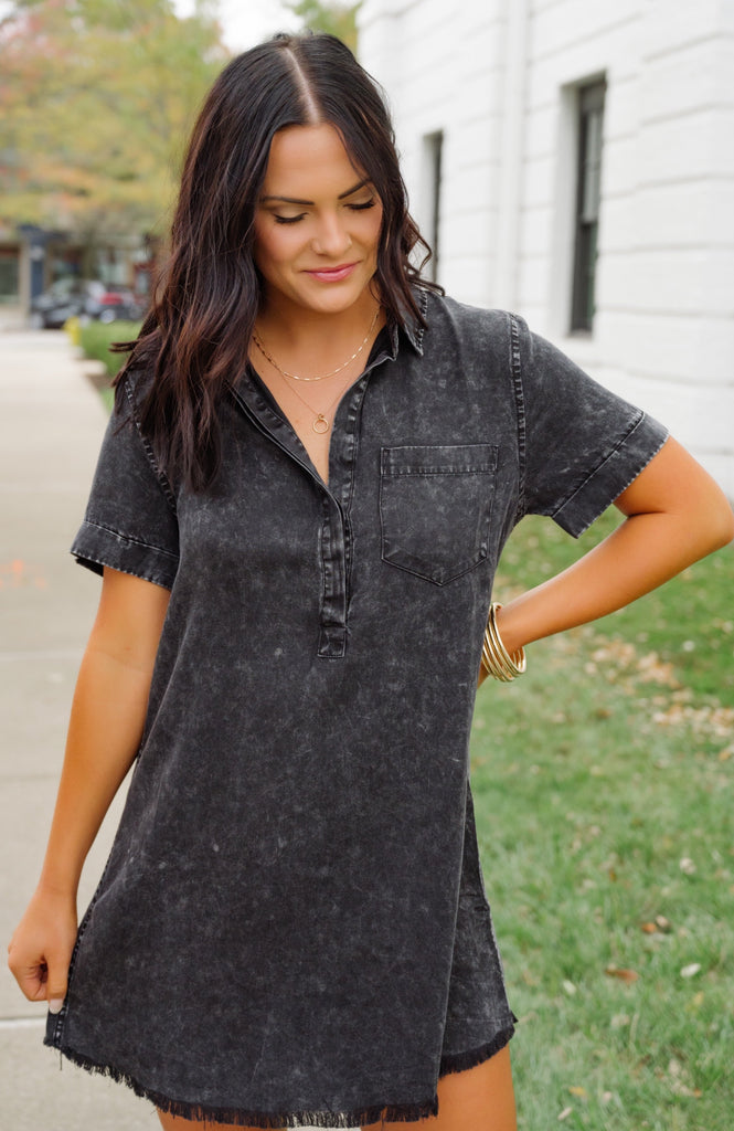 Little Black Denim Dress - BluePeppermint Boutique