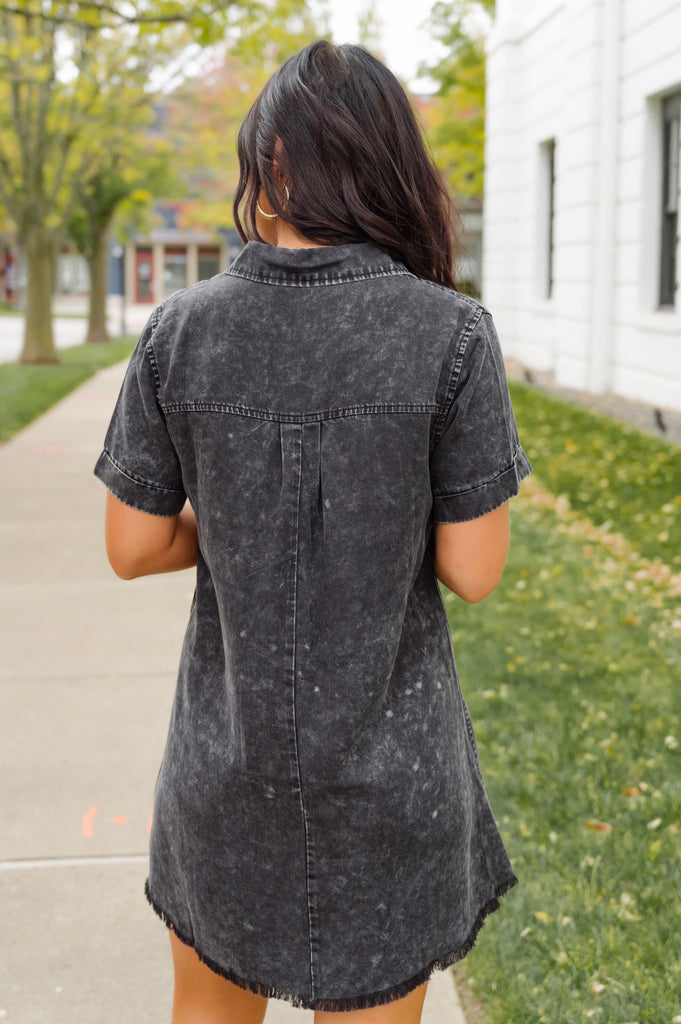 Little Black Denim Dress - BluePeppermint Boutique