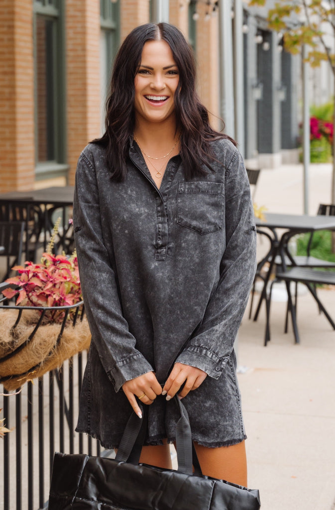 Katie Long Sleeve Washed Denim Shirt Dress - BluePeppermint Boutique