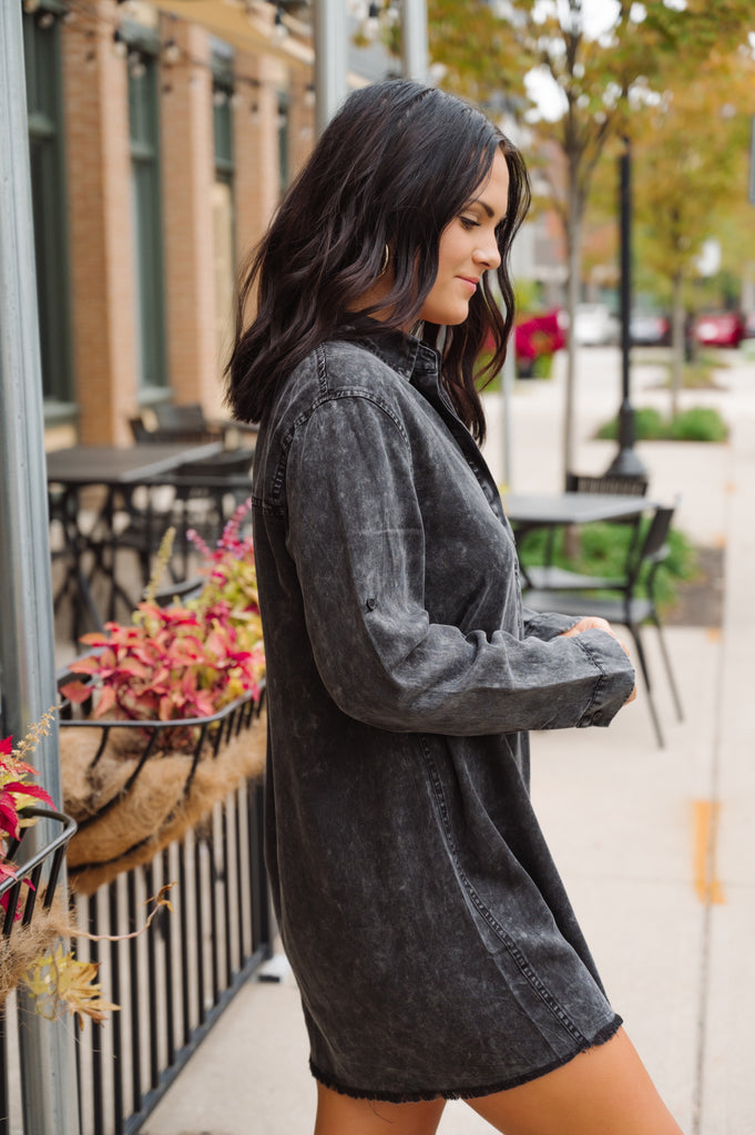 Katie Long Sleeve Washed Denim Shirt Dress - BluePeppermint Boutique