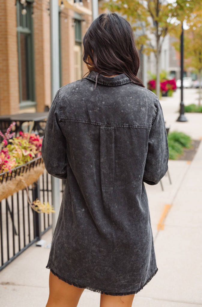 Katie Long Sleeve Washed Denim Shirt Dress - BluePeppermint Boutique