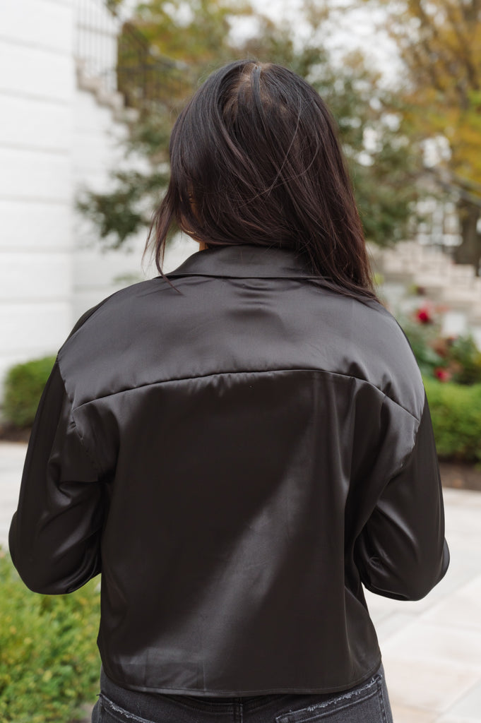 Don't Crop Me out- Crop Button Up Black - BluePeppermint Boutique