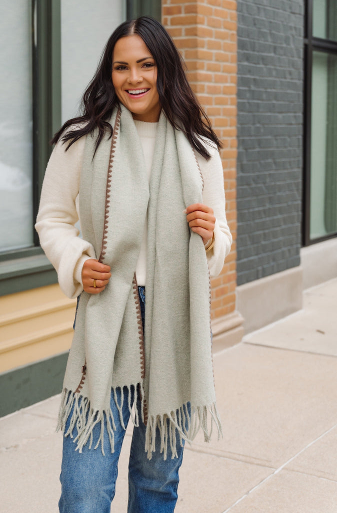 Textured Fringe Scarf-Olive - BluePeppermint Boutique
