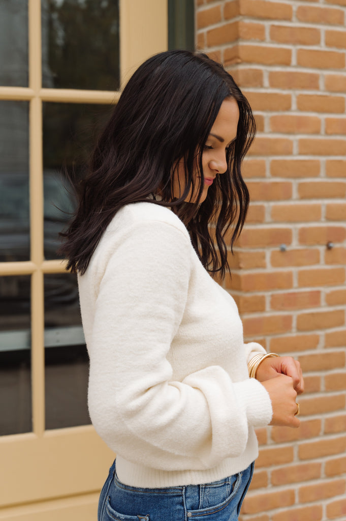Lacey Crew Neck Balloon Sleeve Sweater - BluePeppermint Boutique