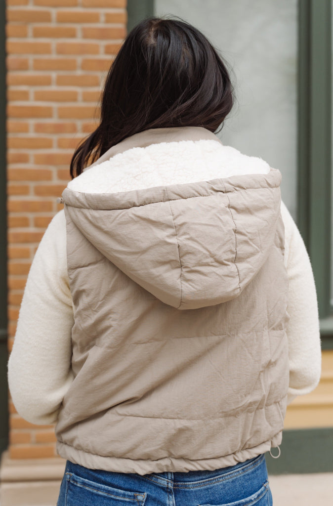 Hallmark Holiday Puffer Vest with White Fur and Hood - BluePeppermint Boutique
