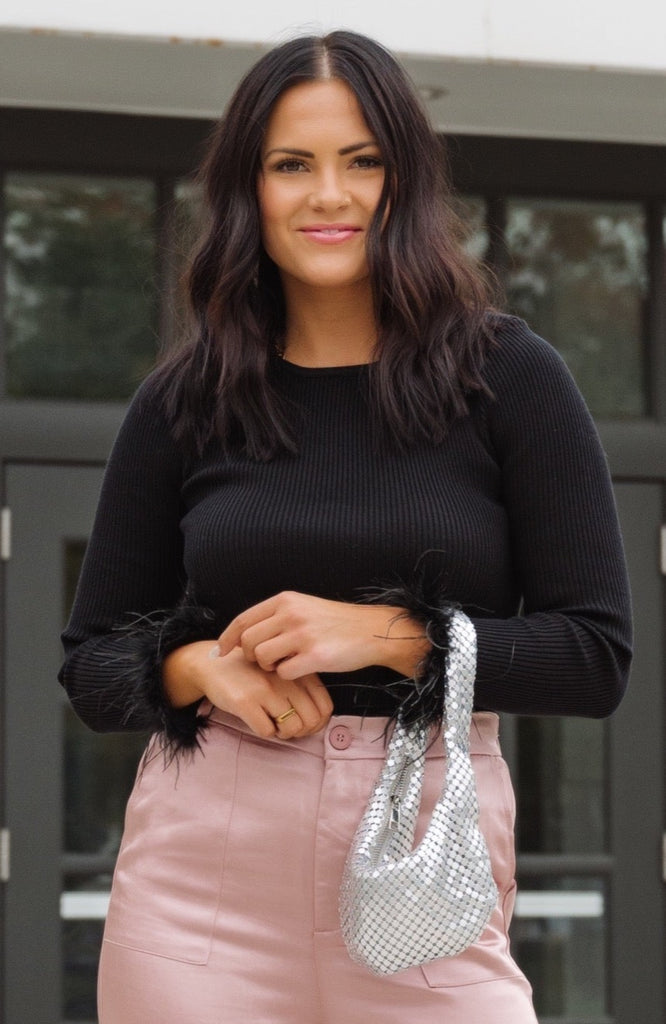 Fantastic Feather Long Sleeve Sweater-Black - BluePeppermint Boutique