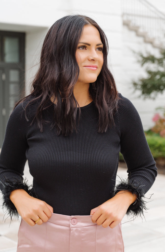 Fantastic Feather Long Sleeve Sweater-Black - BluePeppermint Boutique