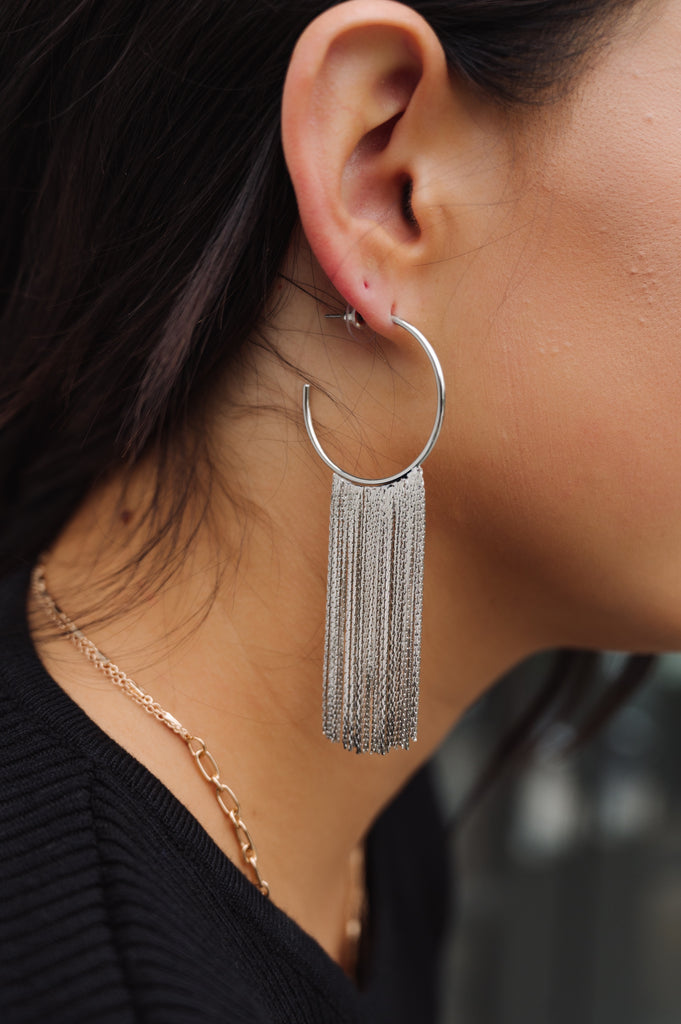 Metal Hoop Fringe Earring - BluePeppermint Boutique