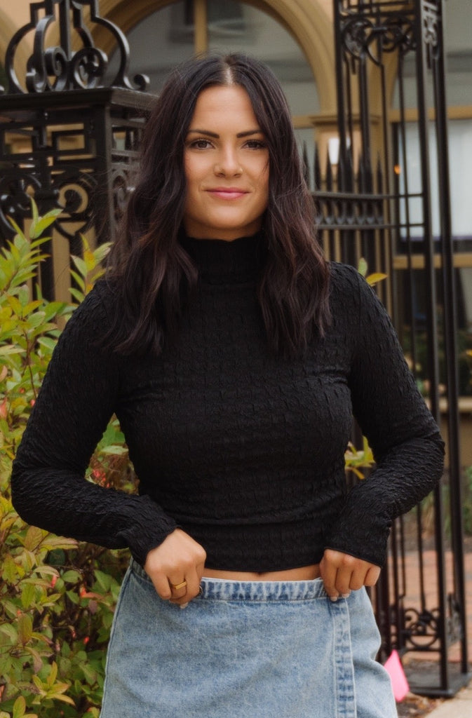 Cassie Textured Long Sleeve Top - BluePeppermint Boutique