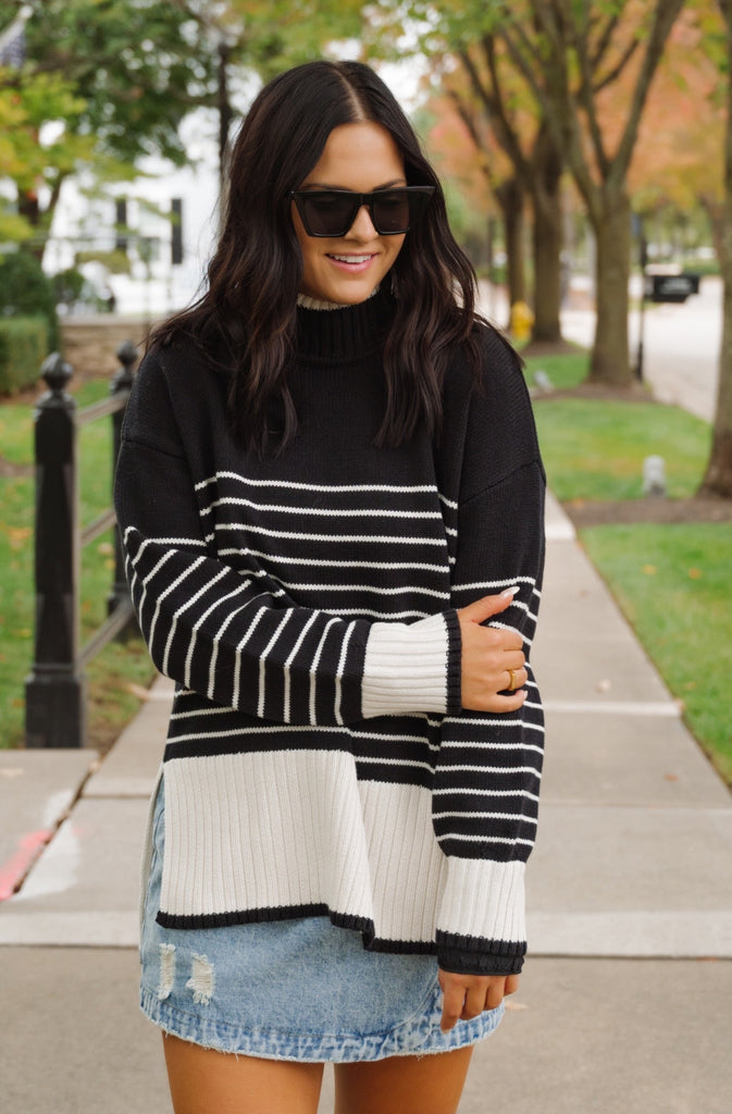 Lucy Striped Rib Knit Sweater - BluePeppermint Boutique