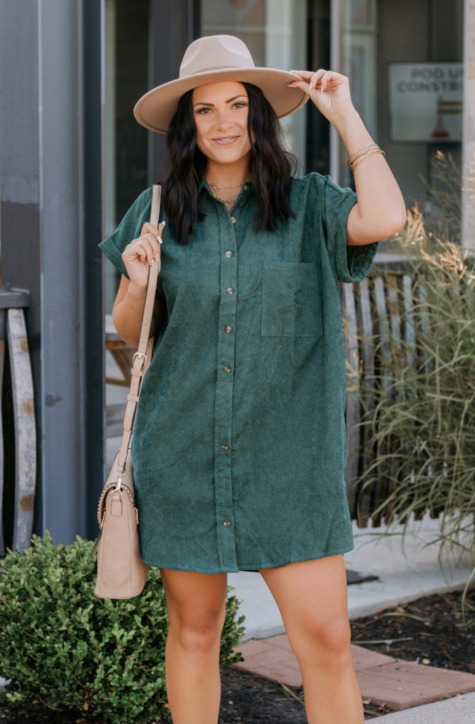 Fall into me Corduroy Cuff Sleeve Dress - BluePeppermint Boutique