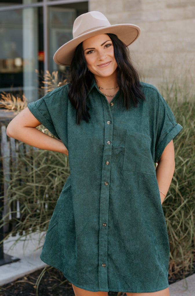 Fall into me Corduroy Cuff Sleeve Dress - BluePeppermint Boutique