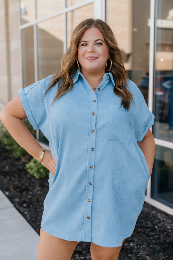 Fall Into Me Corduroy Cuffed Sleeve Dress - BluePeppermint Boutique