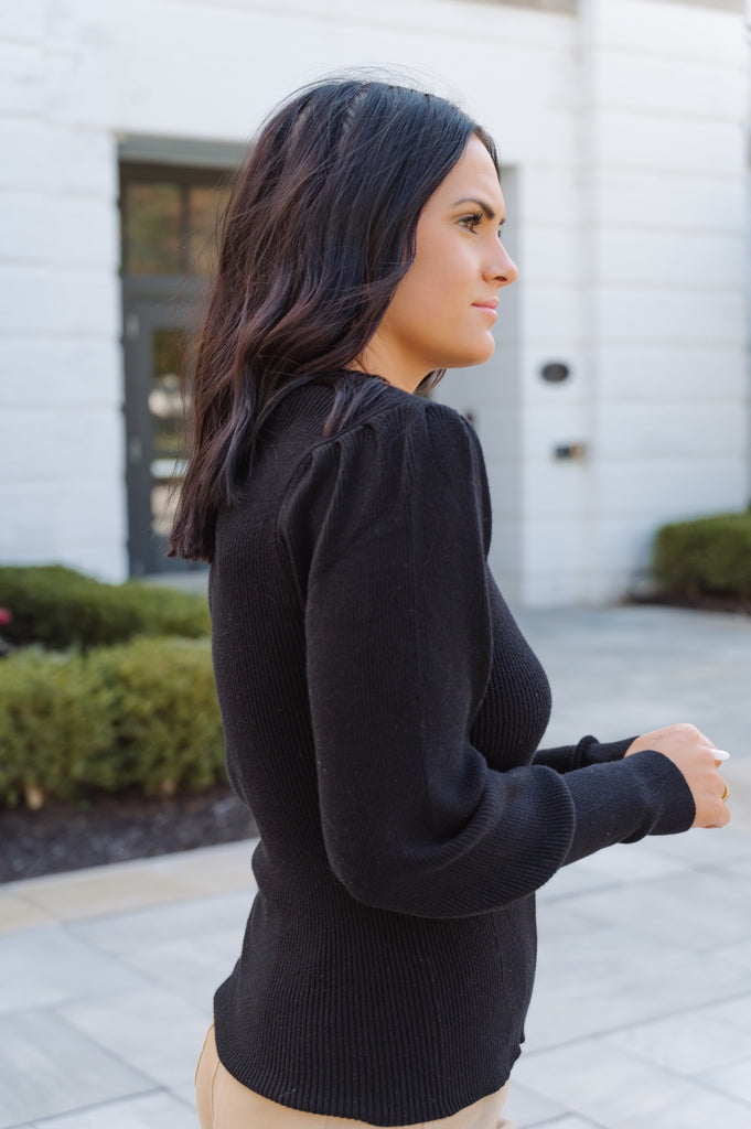 Bishop Sleeve Rib Knit Sweater - BluePeppermint Boutique