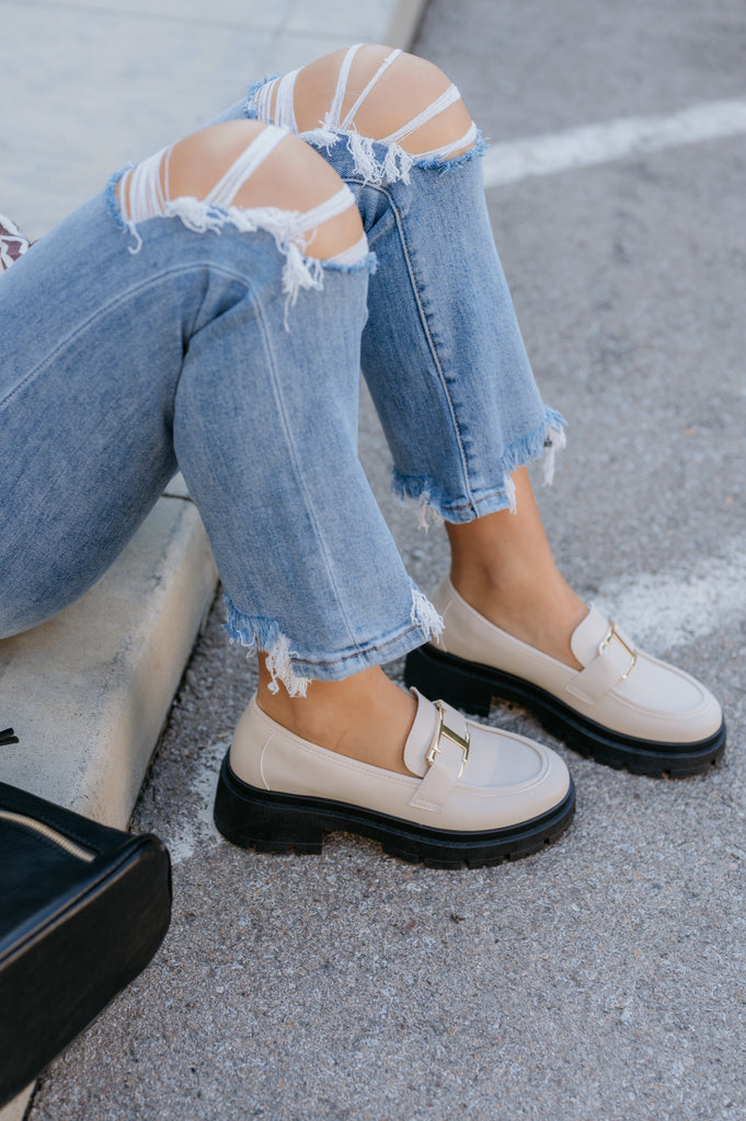 Laura Loafers with Gold Buckle-Bone - BluePeppermint Boutique