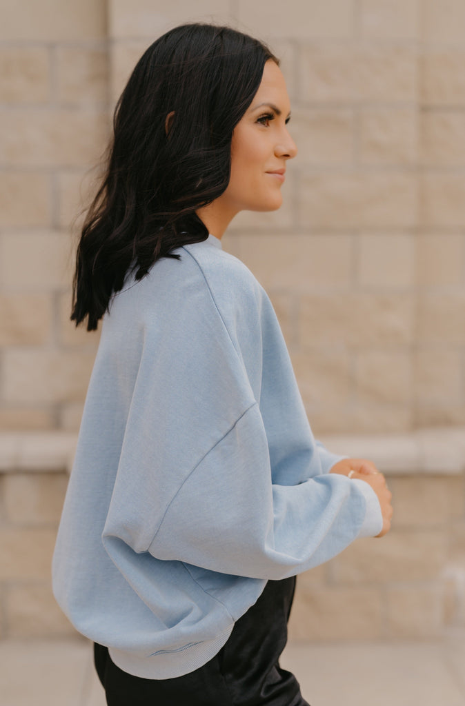 Sea Salt French Terry Crew Neck Top - BluePeppermint Boutique