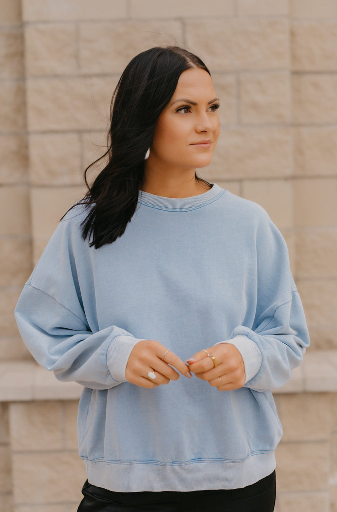 Sea Salt French Terry Crew Neck Top - BluePeppermint Boutique