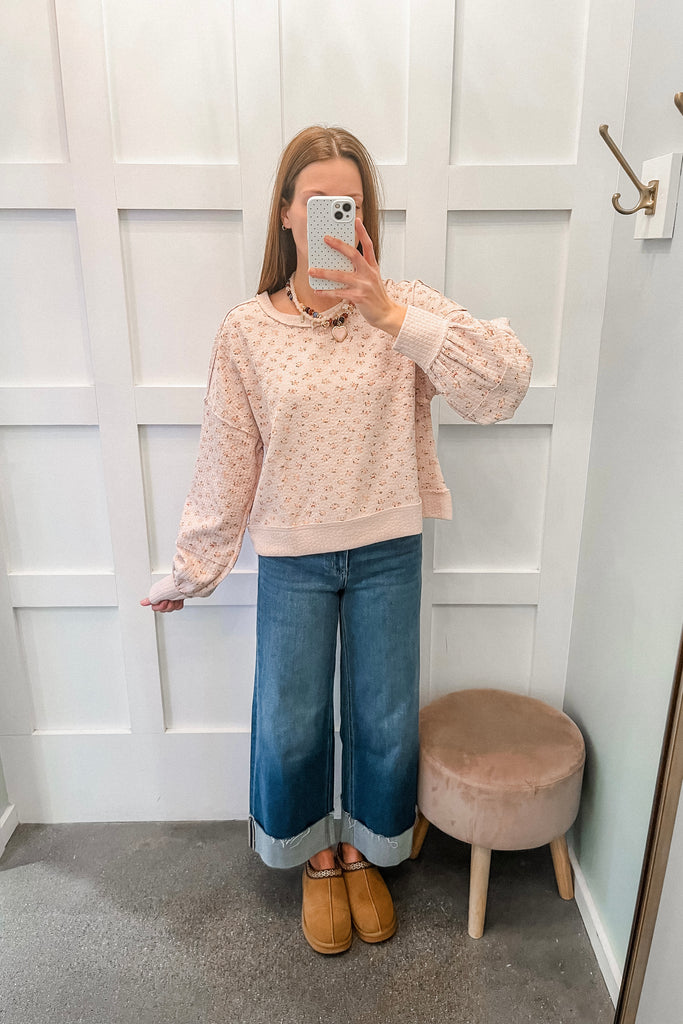 pink floral pullover