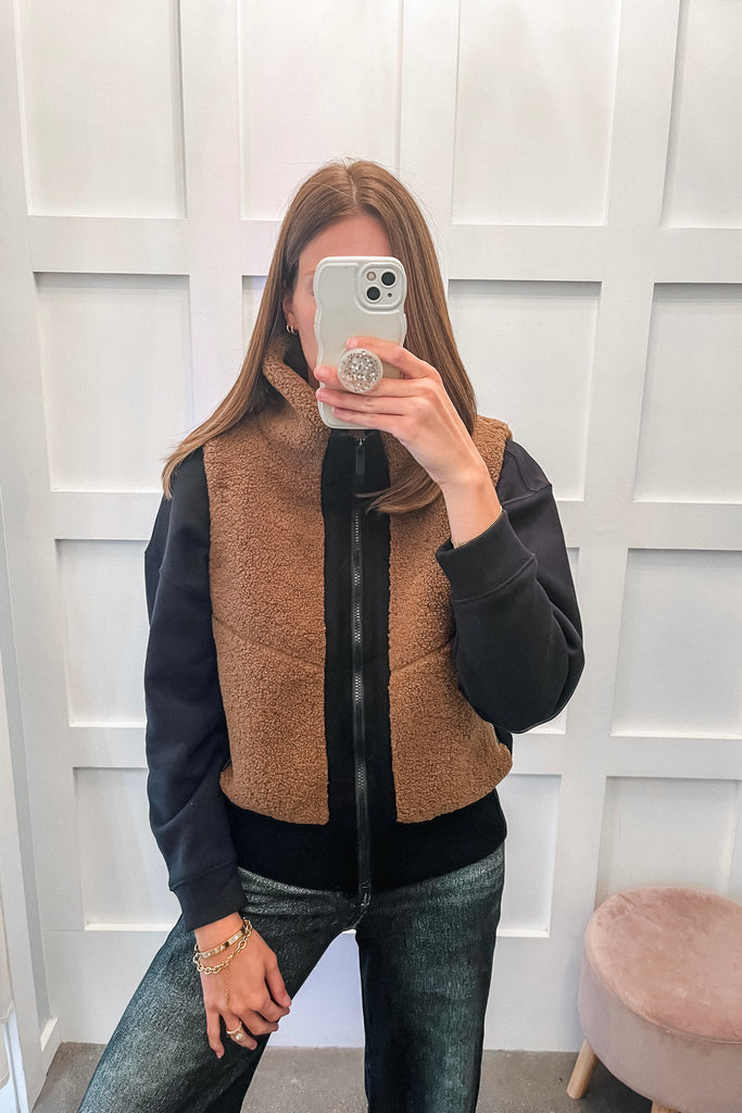 Toffee Sherpa Vest - BluePeppermint Boutique