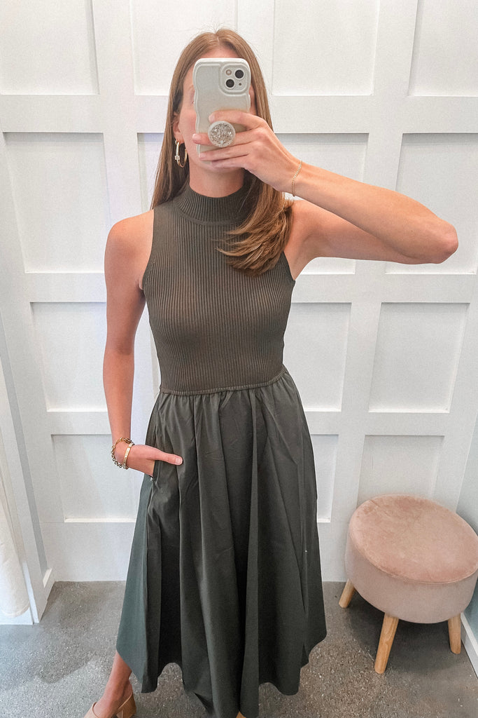 Midnight Midi Dress - Pine - BluePeppermint Boutique