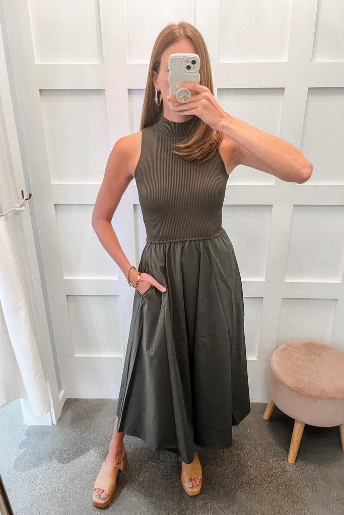 Midnight Midi Dress - Pine - BluePeppermint Boutique