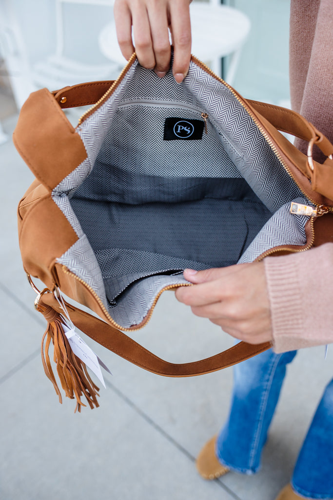 brown suede tote bag