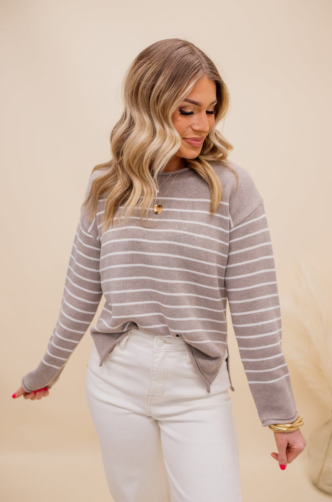 Side Slit Striped Sweater - BluePeppermint Boutique