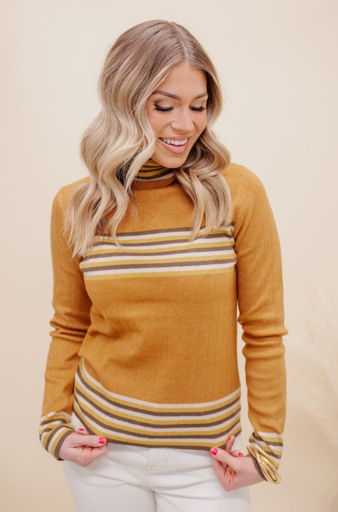 Fire Striped Turtleneck Sweater - BluePeppermint Boutique
