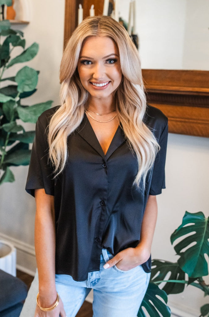 Free Flowing Satin Button Down Top - BluePeppermint Boutique