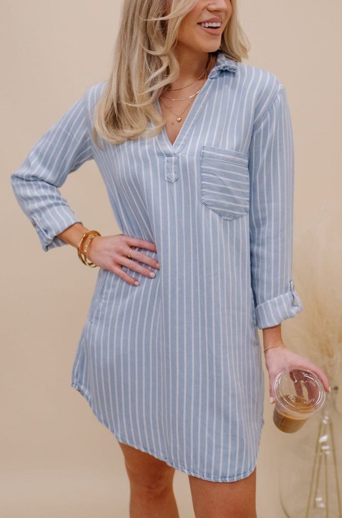 Macy Striped Mini Shirt Dress - BluePeppermint Boutique
