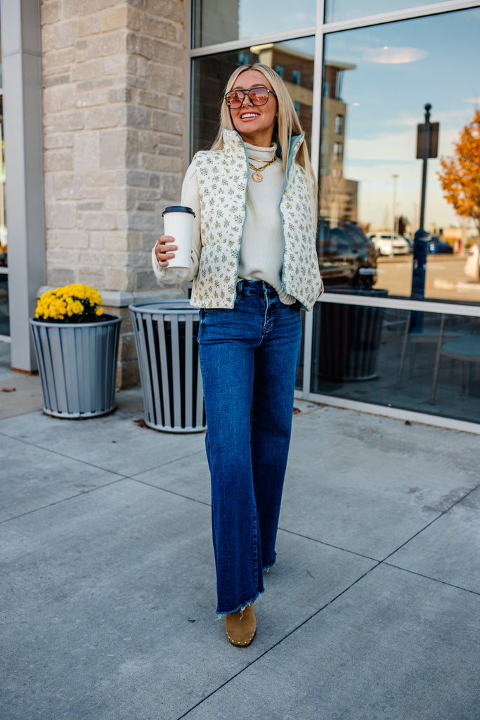 winter floral puffer vest