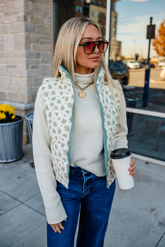 winter floral puffer vest