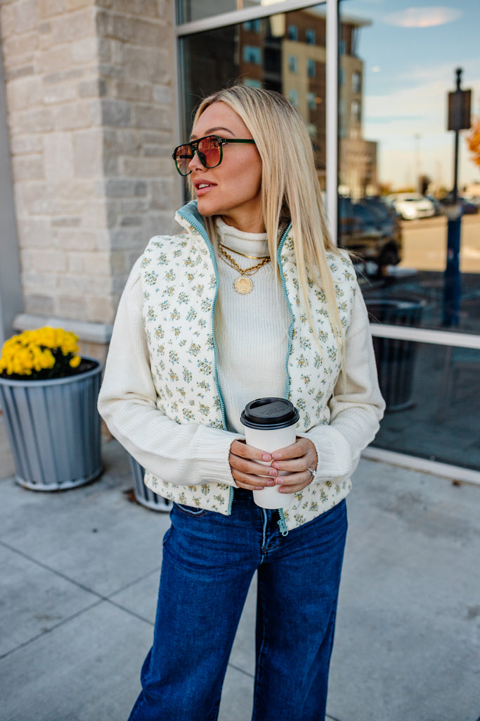winter floral puffer vest
