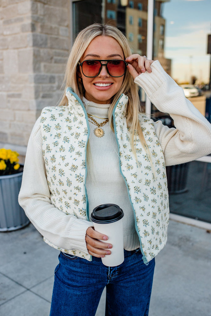 winter floral puffer vest