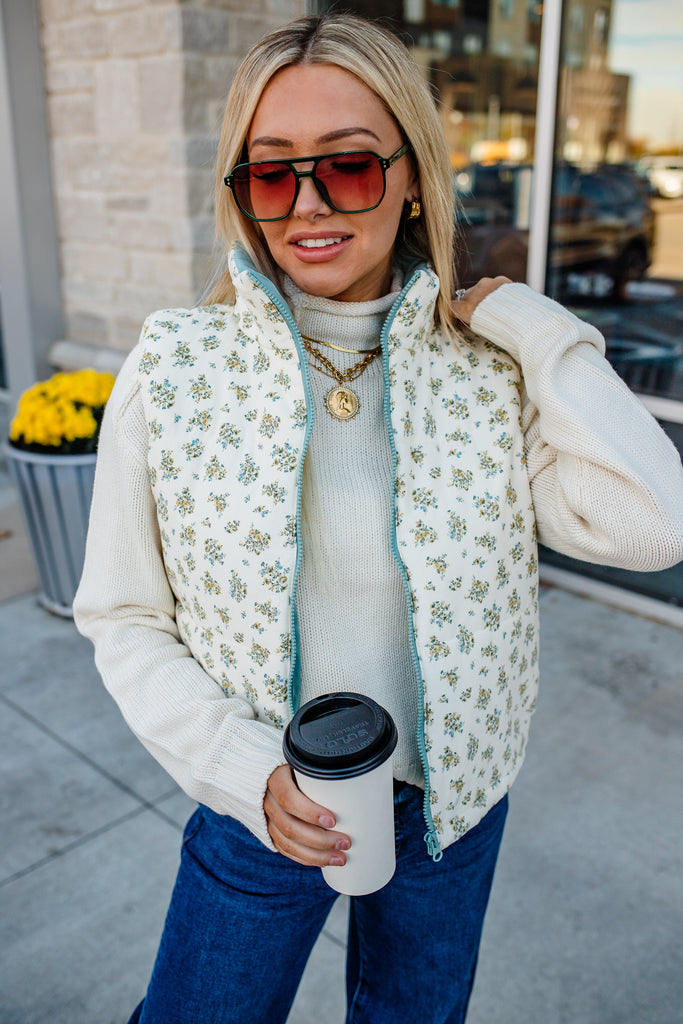 winter floral puffer vest