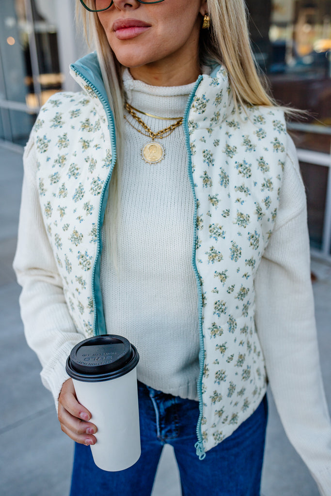 winter floral puffer vest