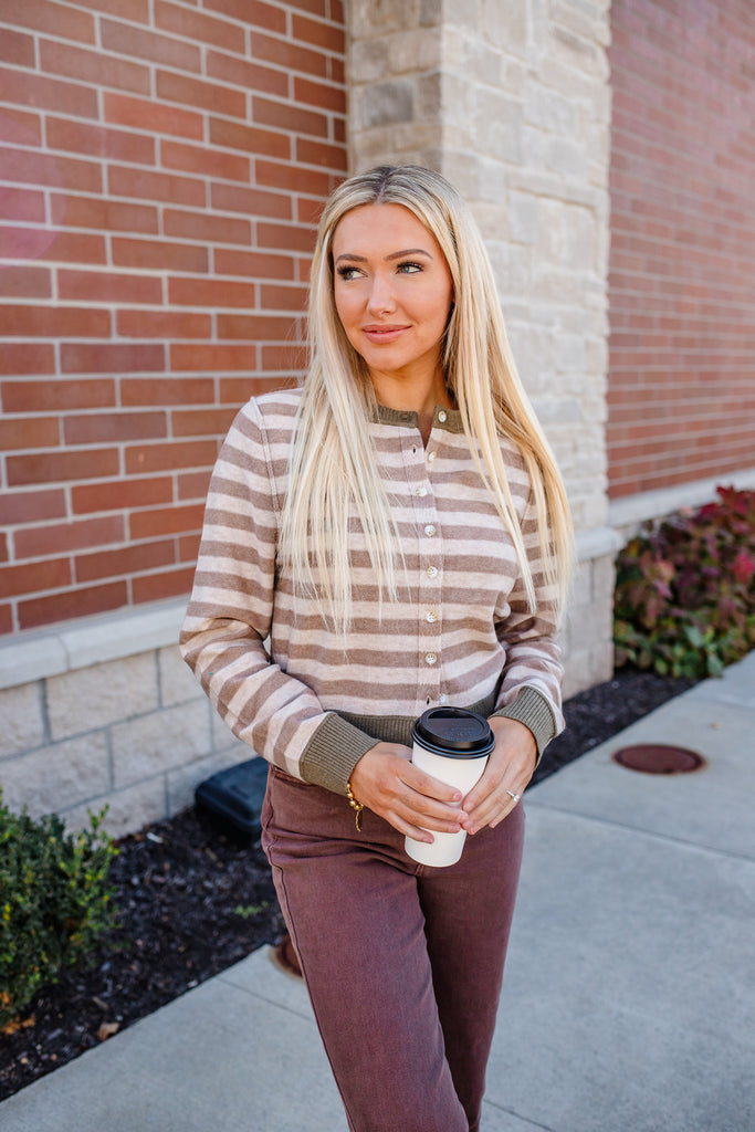 striped button cardigan top