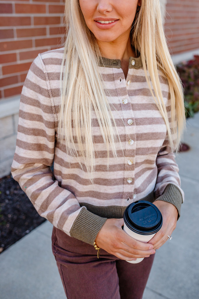 striped button cardigan top