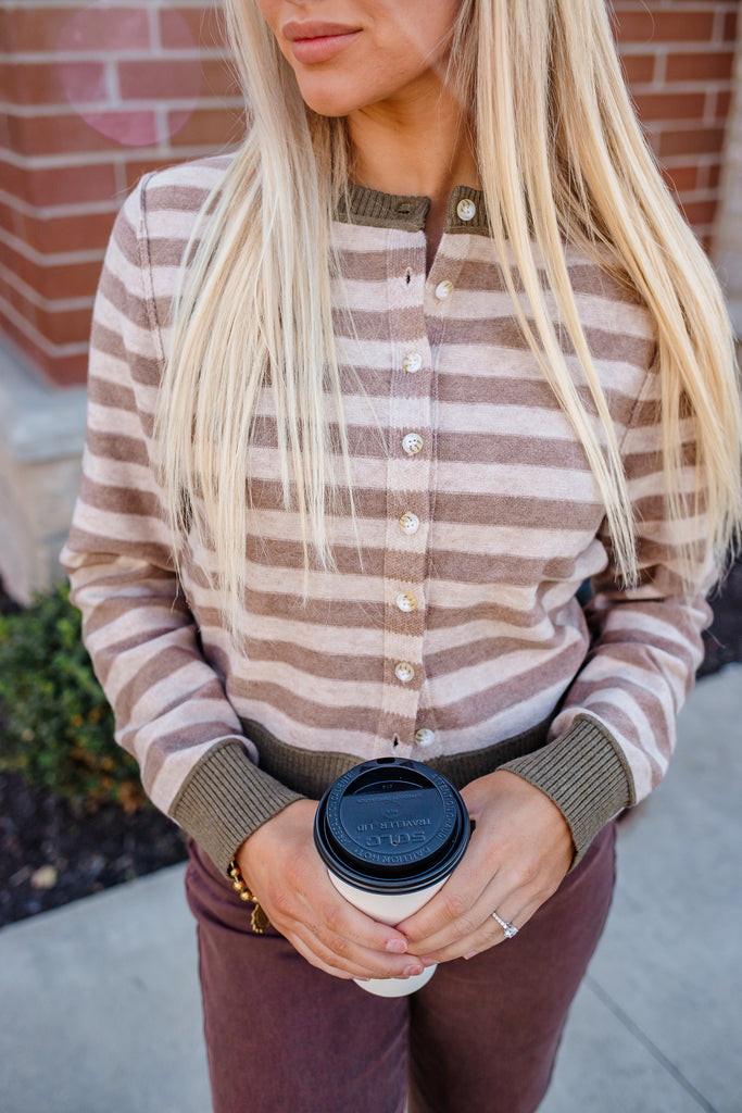 striped button cardigan top