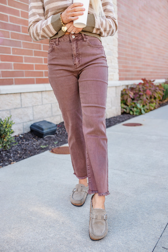 brown frayed jeans