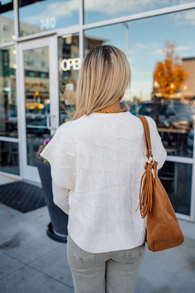 cream knit cable vest