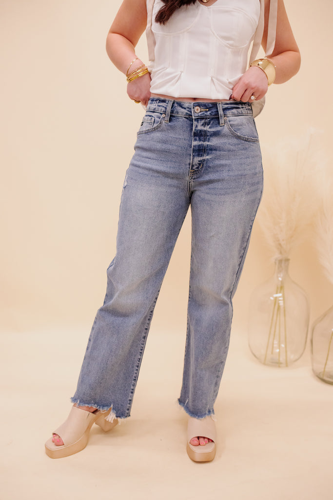 Hannah High Rise Slim Wide Leg Jeans - BluePeppermint Boutique