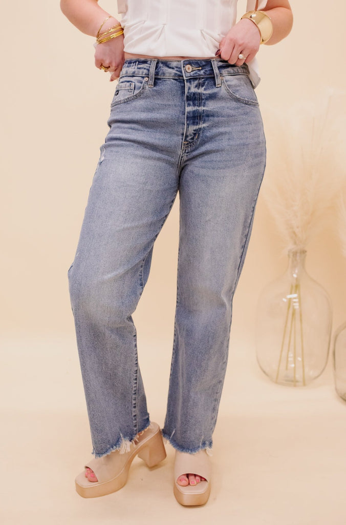 Hannah High Rise Slim Wide Leg Jeans - BluePeppermint Boutique