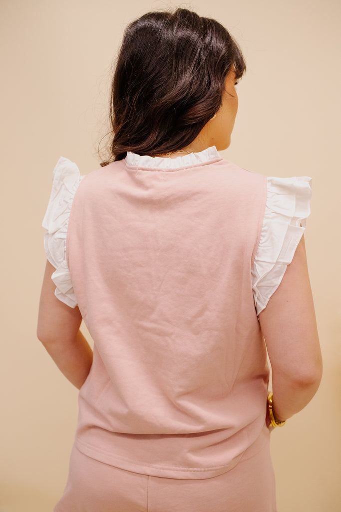 Dani Ruffle Sleeve V-Neck Knit Top-Light Pink - BluePeppermint Boutique