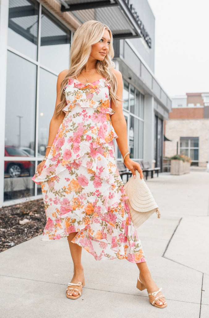 Sadie Floral Tiered Ruffle Midi Dress - BluePeppermint Boutique