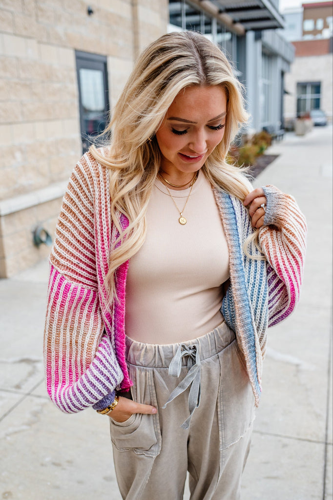 rainbow ribbed oversized cardigan