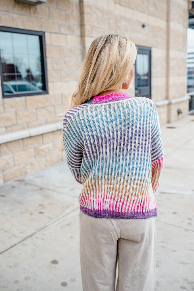 rainbow ribbed oversized cardigan